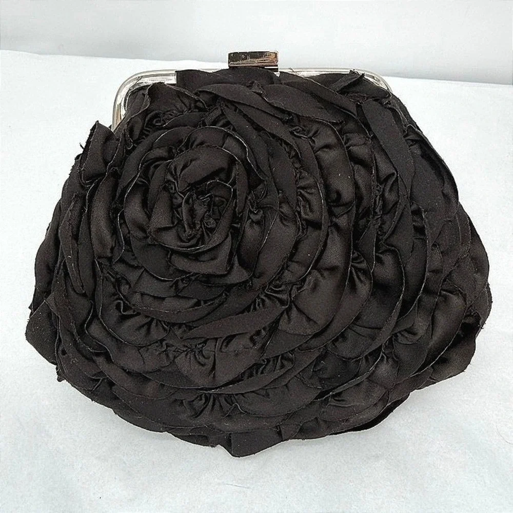 White House Black Market Clutch Rosette Ruffle Evening Cocktail Bag Elegant SM